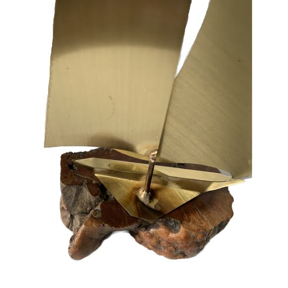 Vintage Mid Century Modern Brass Sailboat Ship with Wood Base - Picture 5 of 5